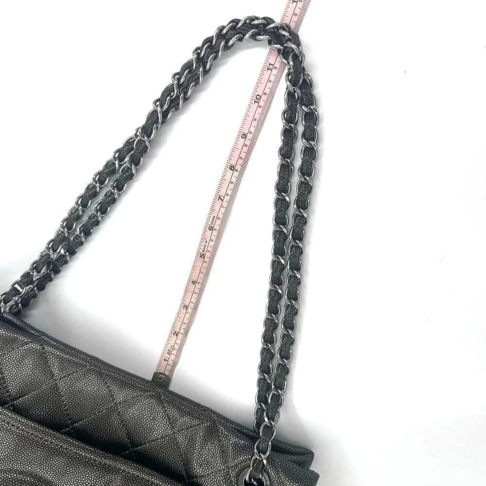 Chanel Metallic Silver Gray Grey Quilted Caviar Timeless Tote SHW Series 14